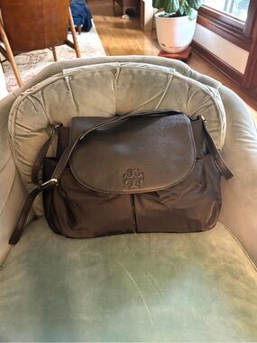 Tory Burch Thea Pebbled Leather/Nylon Messenger Diaper Bag
